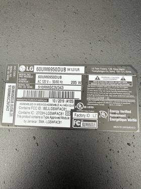 60um6950dub Lg Main Board Power Supply Speakers Cords Additional